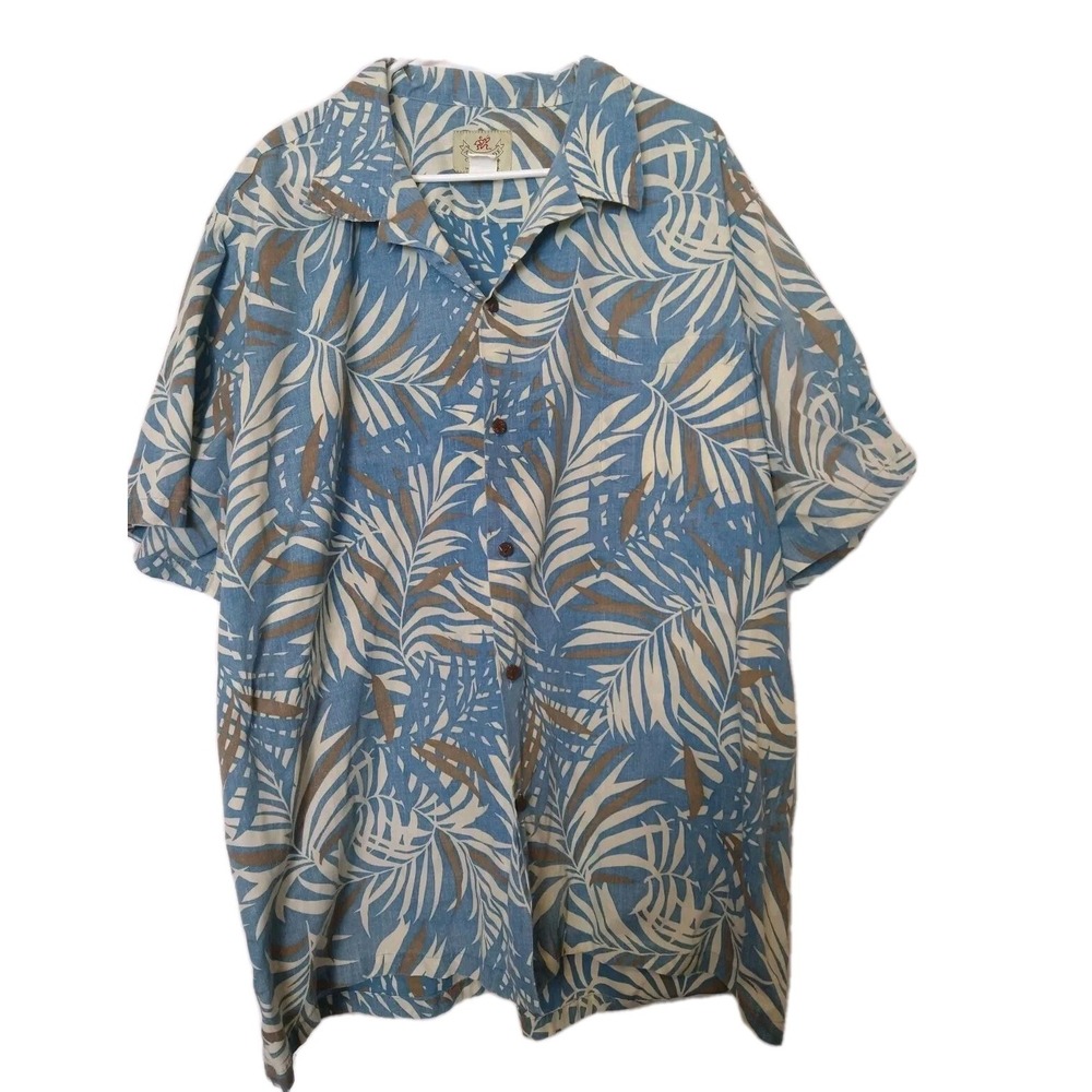 Mens Attitude Blue Button Front Floral Hawaiian Tropical Short Sleeve Shirt 3XL